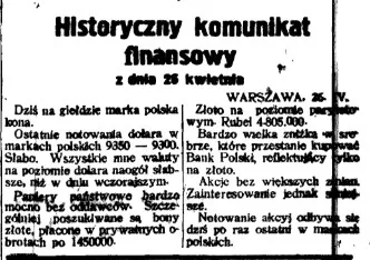 Апошні дзень польскай маркі. Паведамленне за 26 красавіка 1926 года