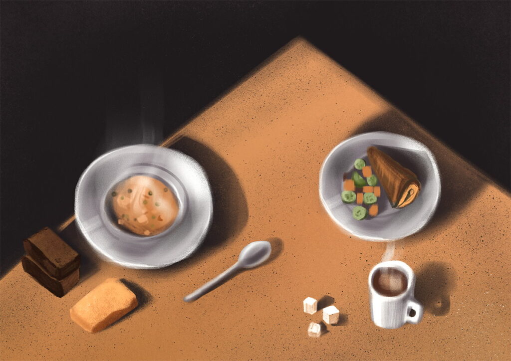 У гродзенскім ізалятары ў 2026 годзе чакаюць на 2000 менш затрыманых. Порцыі падаражэлі на 26 капеек Ежа ў ІЧУ. Ілюстрацыя Hrodna.life