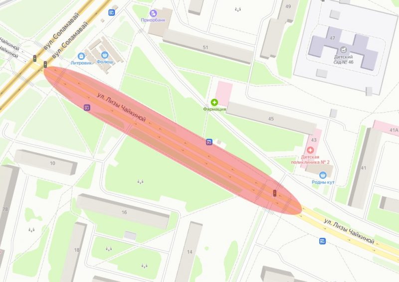 Забарона руху па па вул. Соламавай