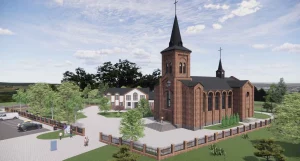 Паглядзіце, як будзе выглядаць новы касцёл у Грандзічах Праект новага касцёла ў Грандзічах - ілюстрацыя з матэрыялаў грамадскіх абмеркаванняў