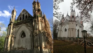 Капліца Ажэшкі з Закозеля - да і пасля. Фота з адкрытых крыніц