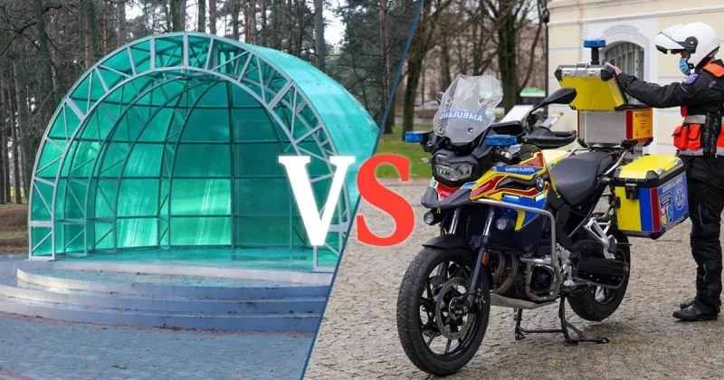 Сцэна пад «Дажынкі» vs хуткая дапамога на матацыкле. Параўналі, як у Беларусі і Польшчы падтрымліваюць грамадзянскія ініцыятывы Сцэна ў Мастах і матацыкл хуткай дапамогі ў Беластоку. Калаж: MOST / Hrodna.life (выкарыстаны малюнак Dawid Gromadzki / Urząd miasta Białystok і газеты "Зара над Неманам")